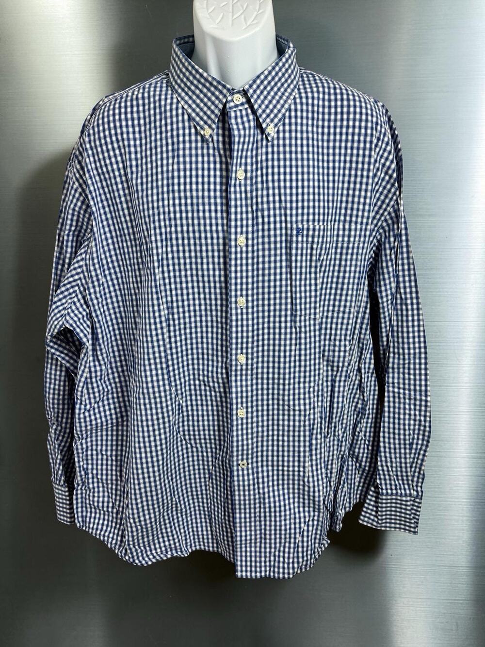 Men's IZOD Blue Plaid Button Down Shirt Sz XXL Long-Sleeve 100% Cotton Pocket